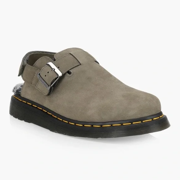 ✨Sold✨Dr. Martens Jorge ll Fur Line Khaki Mule Clog Tumbled Leather Mens Size 10 - Picture 3 of 11